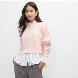 Club Monaco Pink Ribbed Cropped Mock Neck Sweater - M
